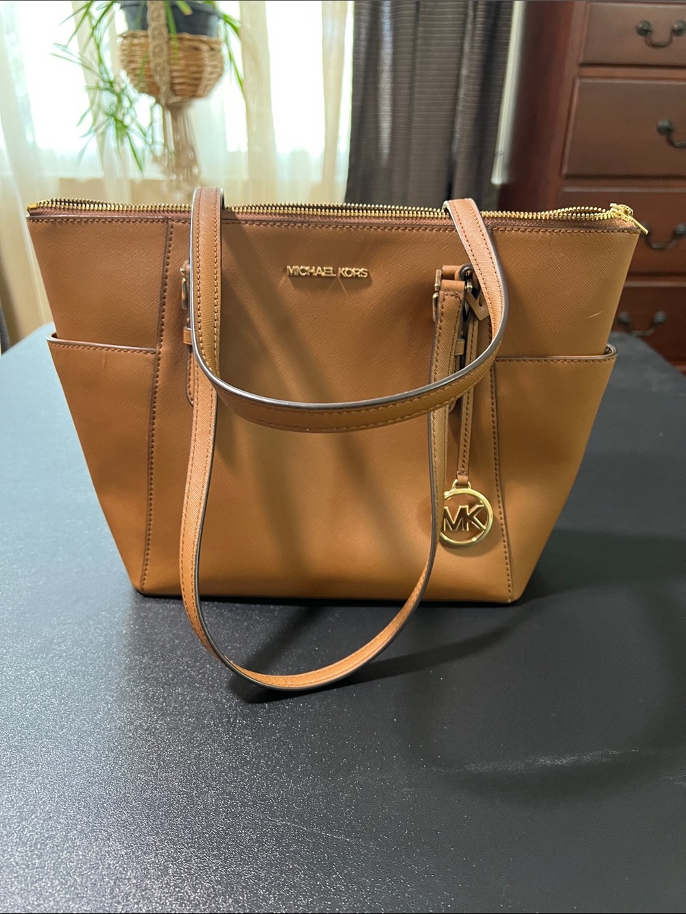 Michael Kors Caramel Saffiano Leather Tote with Gold Accent
